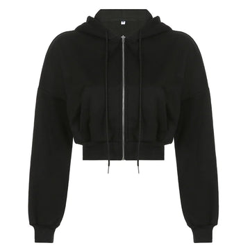 Short Hoodies Women Solid Color Lady Sweatshirt Tracksuit Long Sleeve Female Crop Top Fashion Korean Clothes Harajuku